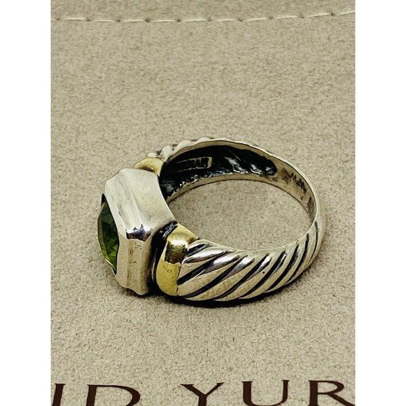 David Yurman 925 Sterling Silver 14K Yellow Gold Peridot  Cable Dome Ring 6.5 - Picture 2 of 7